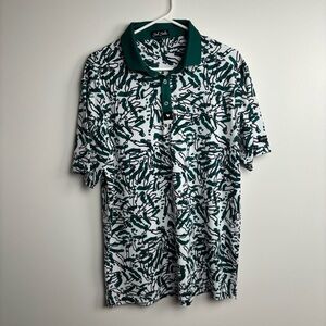 Bad Birdie Abstract Green and White Polo